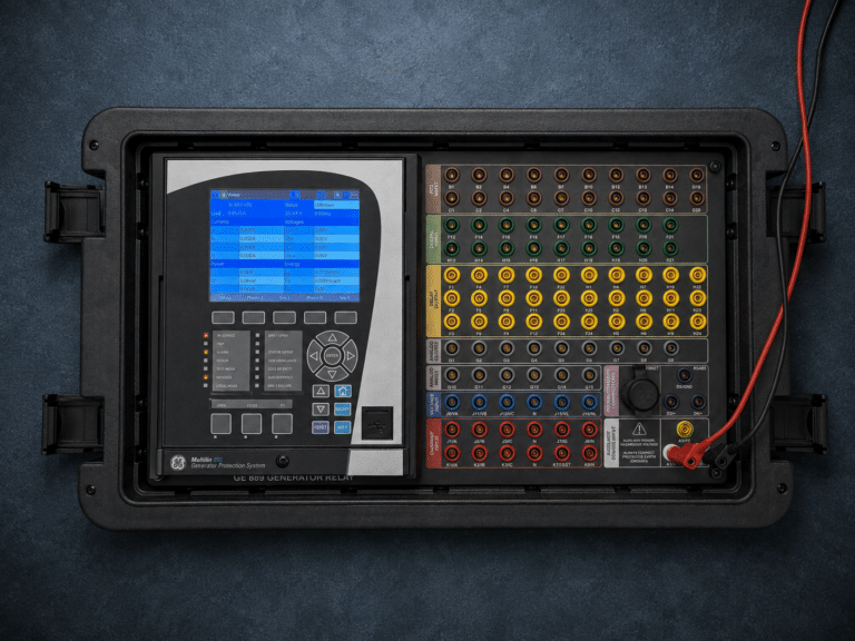 Relay test box for testing protection relay functions outside the switchboard