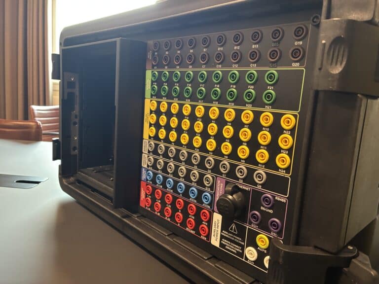 Relay test box for testing protection relay functions outside the switchboard